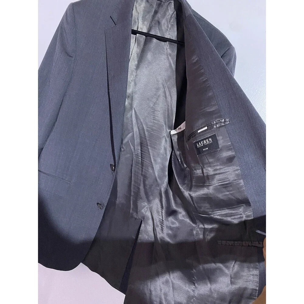 Lauren Ralph Lauren Blazer Mens 40L Gray Slim Black Label Wool Sport Coat Jacket
